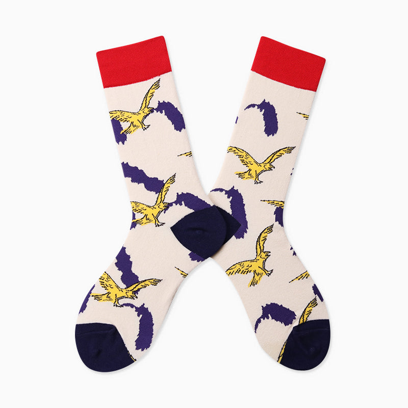 Canvas of Creativity Crew Sock in white with blue birdy