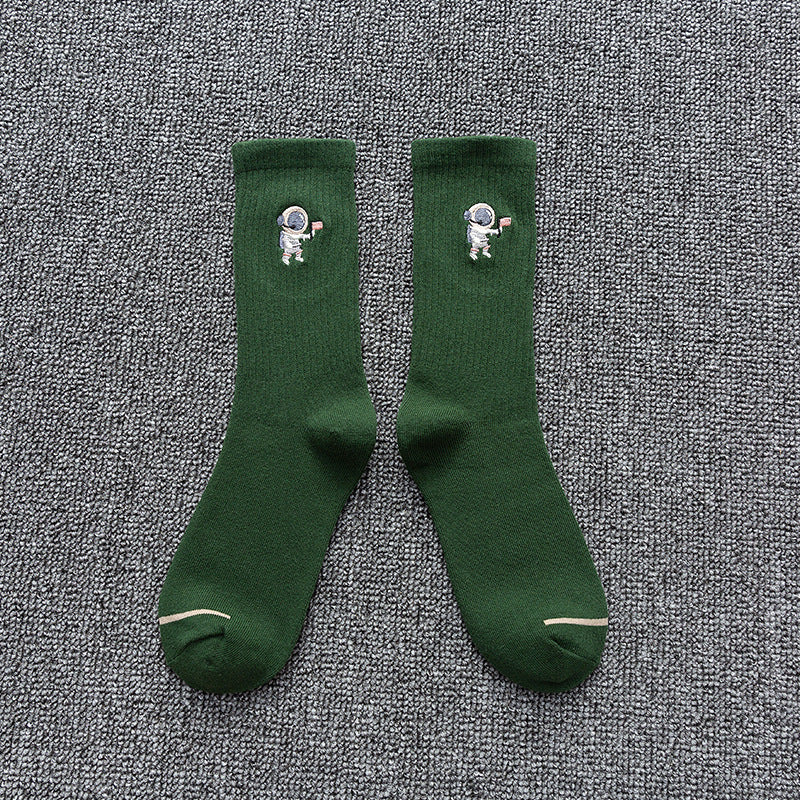 CosmicWalk Astronaut Embroidered Socks in green