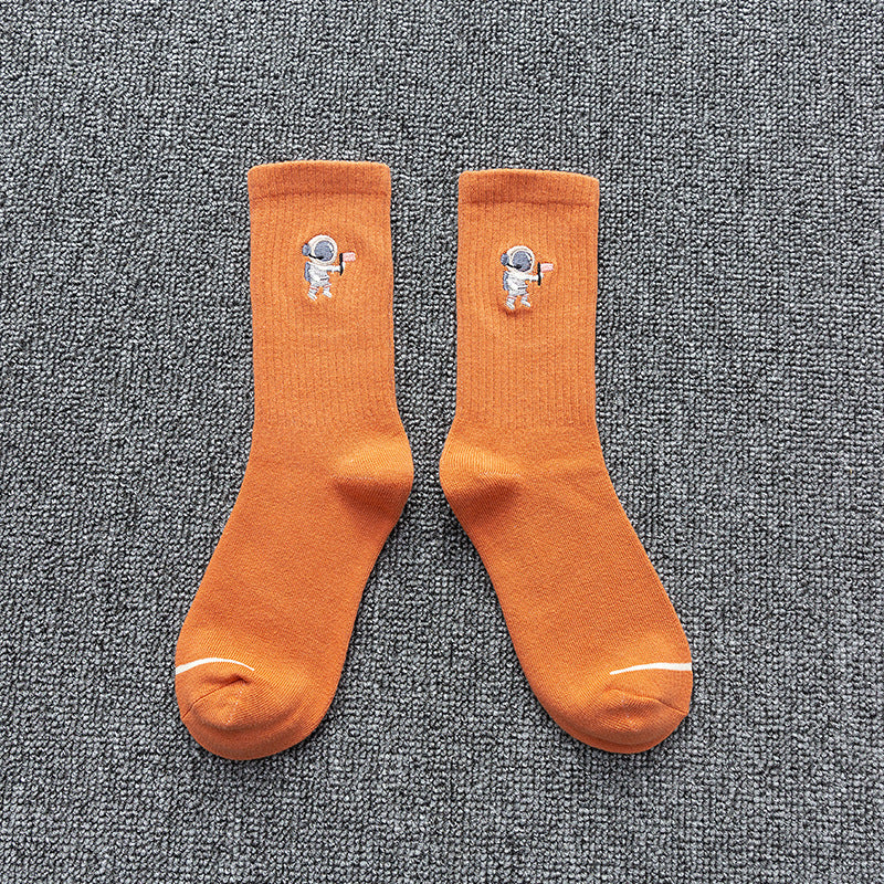 CosmicWalk Astronaut Embroidered Socks in orange