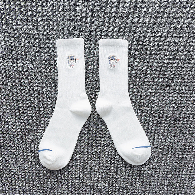 CosmicWalk Astronaut Embroidered Socks in white
