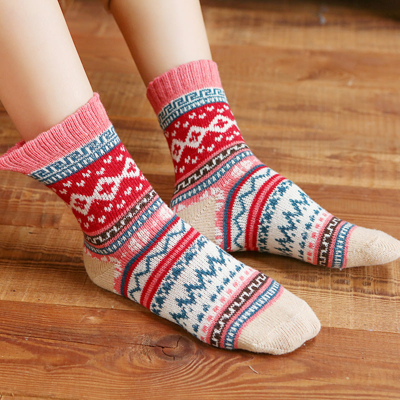 Cozy Mosaic Woolen Socks in pink