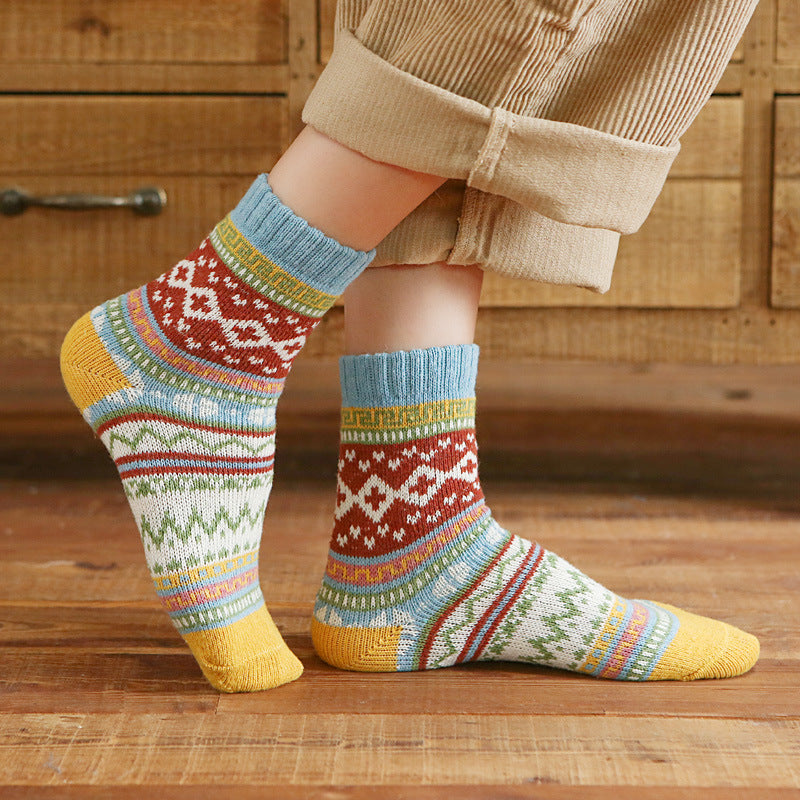 Cozy Mosaic Woolen Socks in light blue