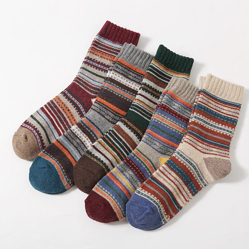 Cozy Mosaic Woolen Socks stripe with 5 pairs