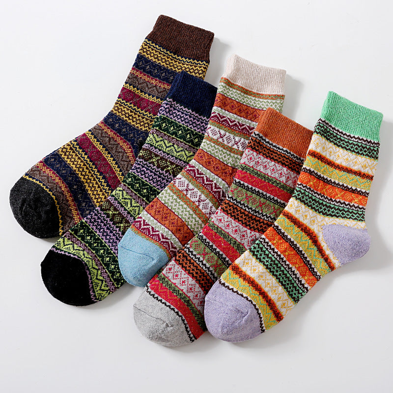 Cozy Mosaic Woolen Socks in stripe 5 pairs