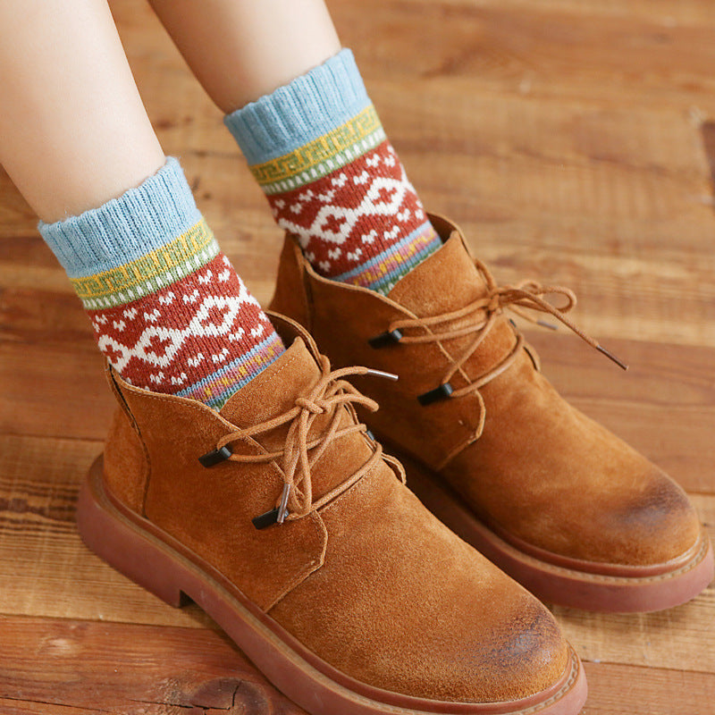 Cozy Mosaic Woolen Socks with boots