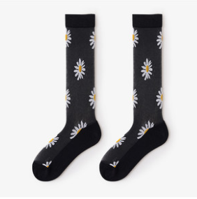 Daisy Knee-High Socks in black