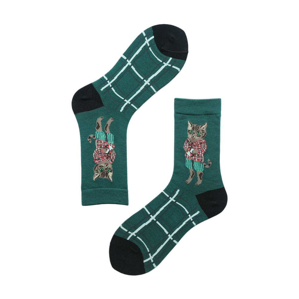 Darkgreenwithcat socks