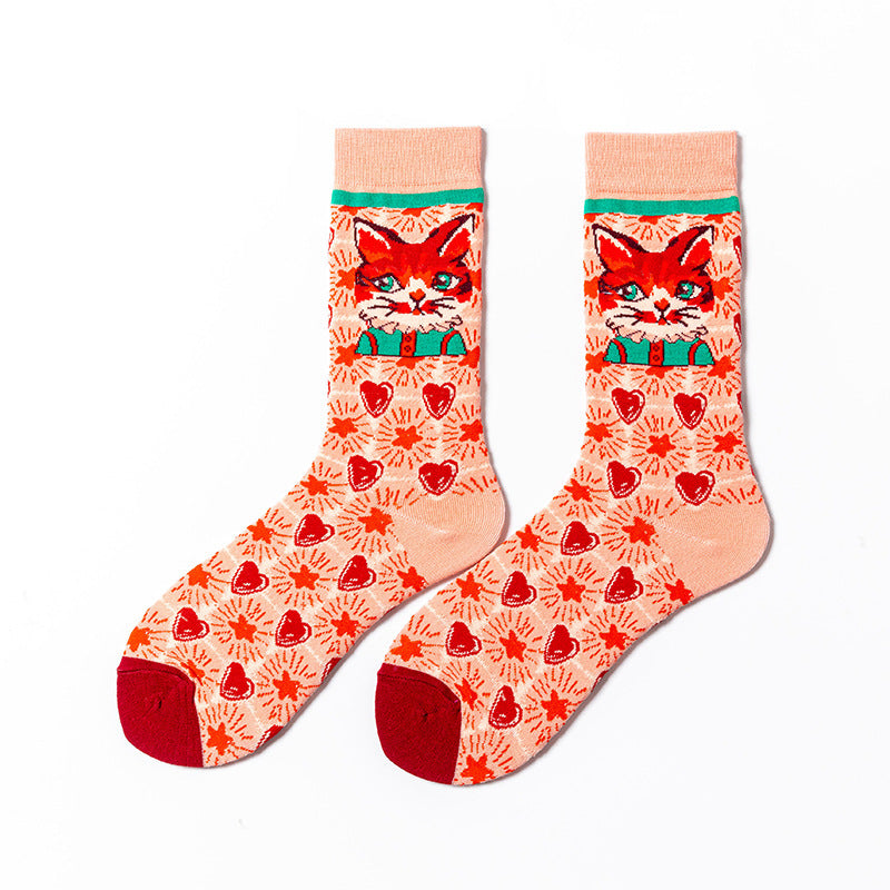 Feline Flair Crew Socks in orange