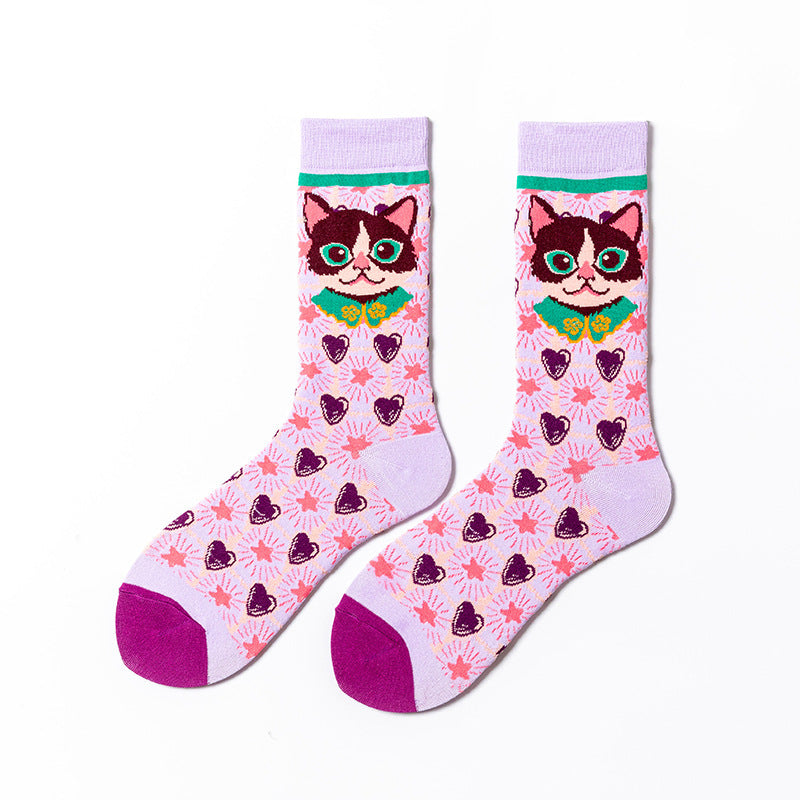 Feline Flair Crew Socks in purple