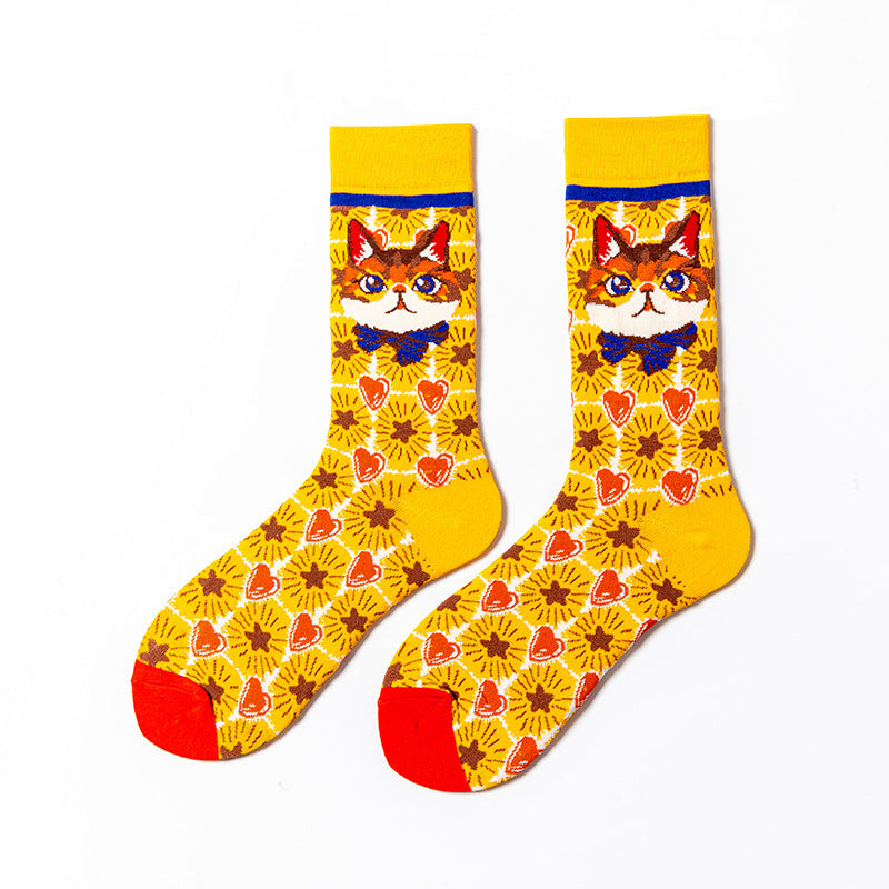 Feline Flair Crew Socks in yellow