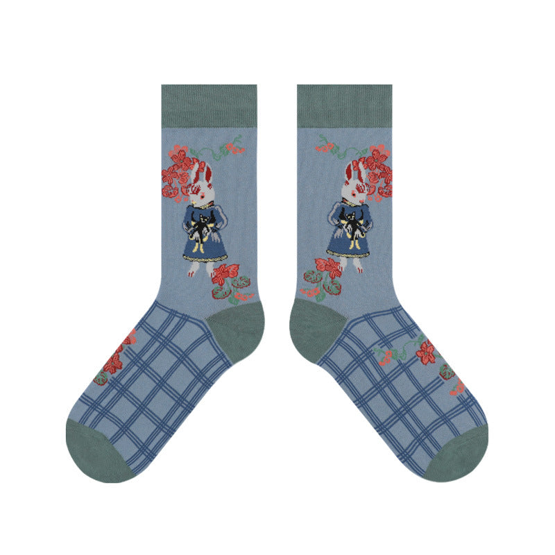 Greybluewithrabbit socks