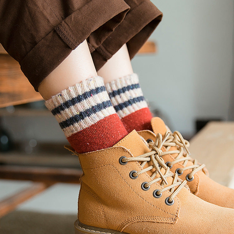 Heirloom Harvest Wool Socks in orange with boots