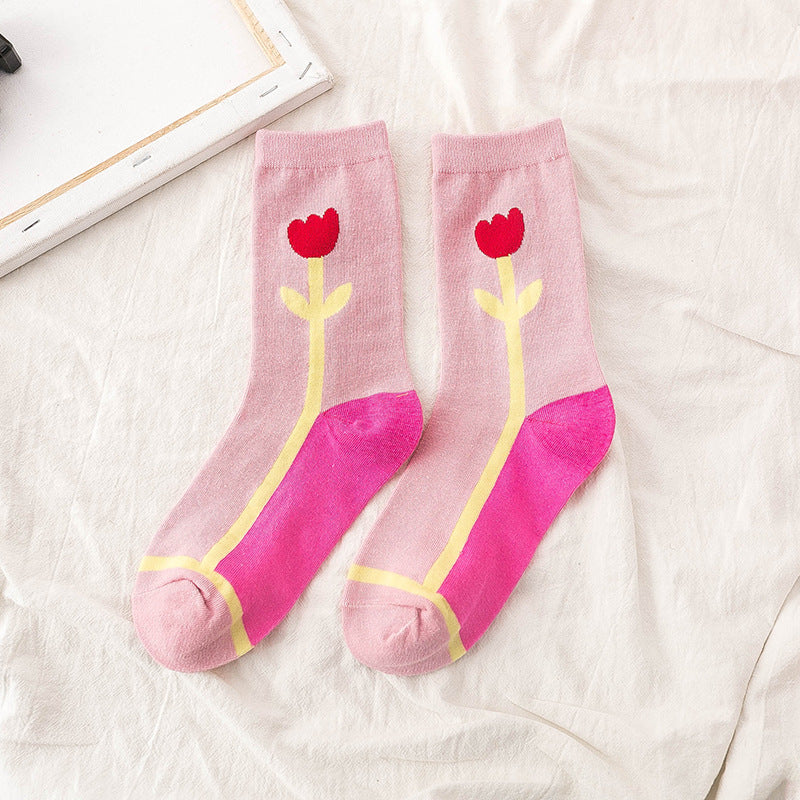 JoyPop Patterned Socks in pink front picture