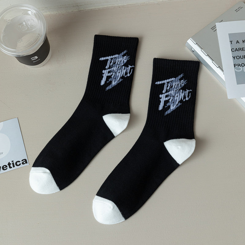 Crewsocks in black with time to fight logo