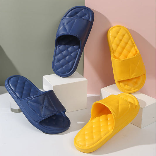 Quilted Comfort Slippers yellow and dark blue front picture