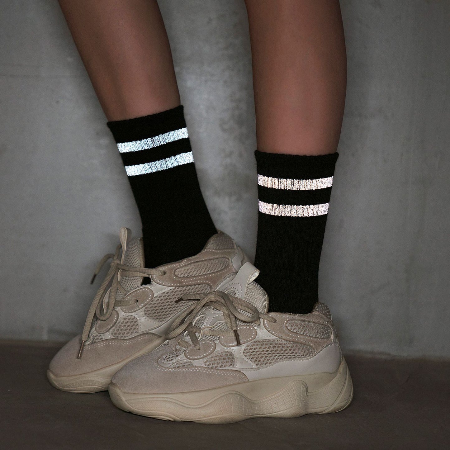 Reflective Stripe Socks in Black on boots