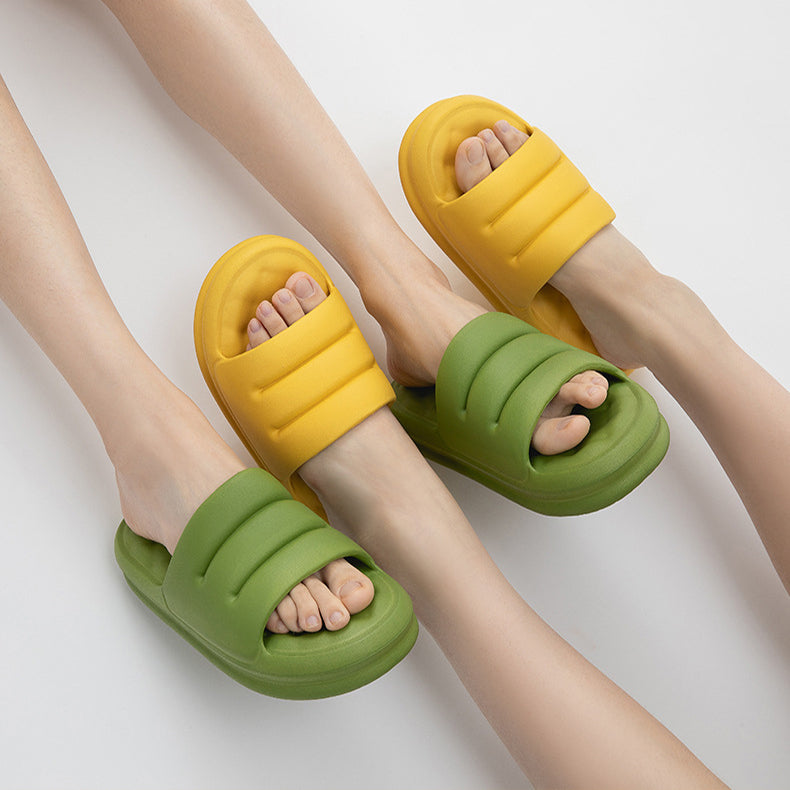 Soft Breeze Slippers in green and yellow front picture