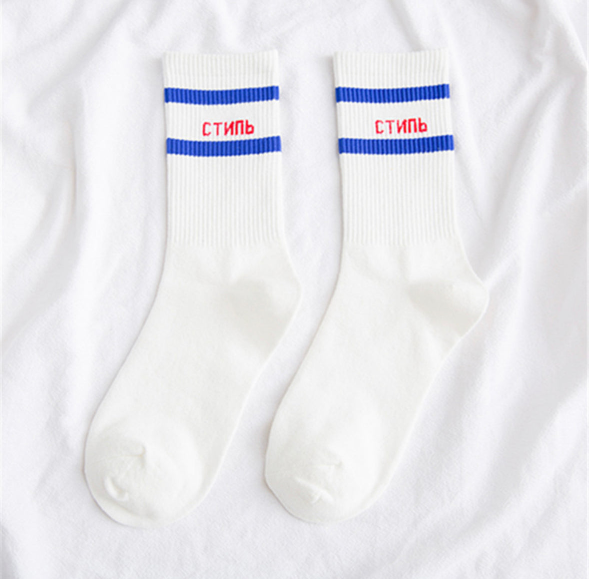 Urban Stripe Crew socks in white