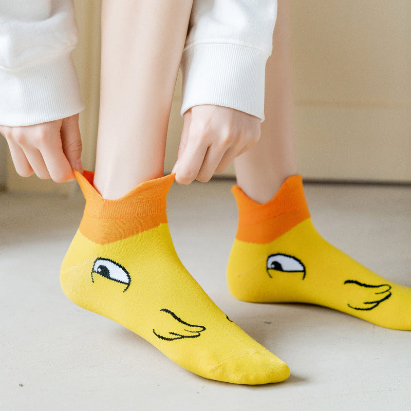 Whimsical Bird Sock Collection in yellow on Model