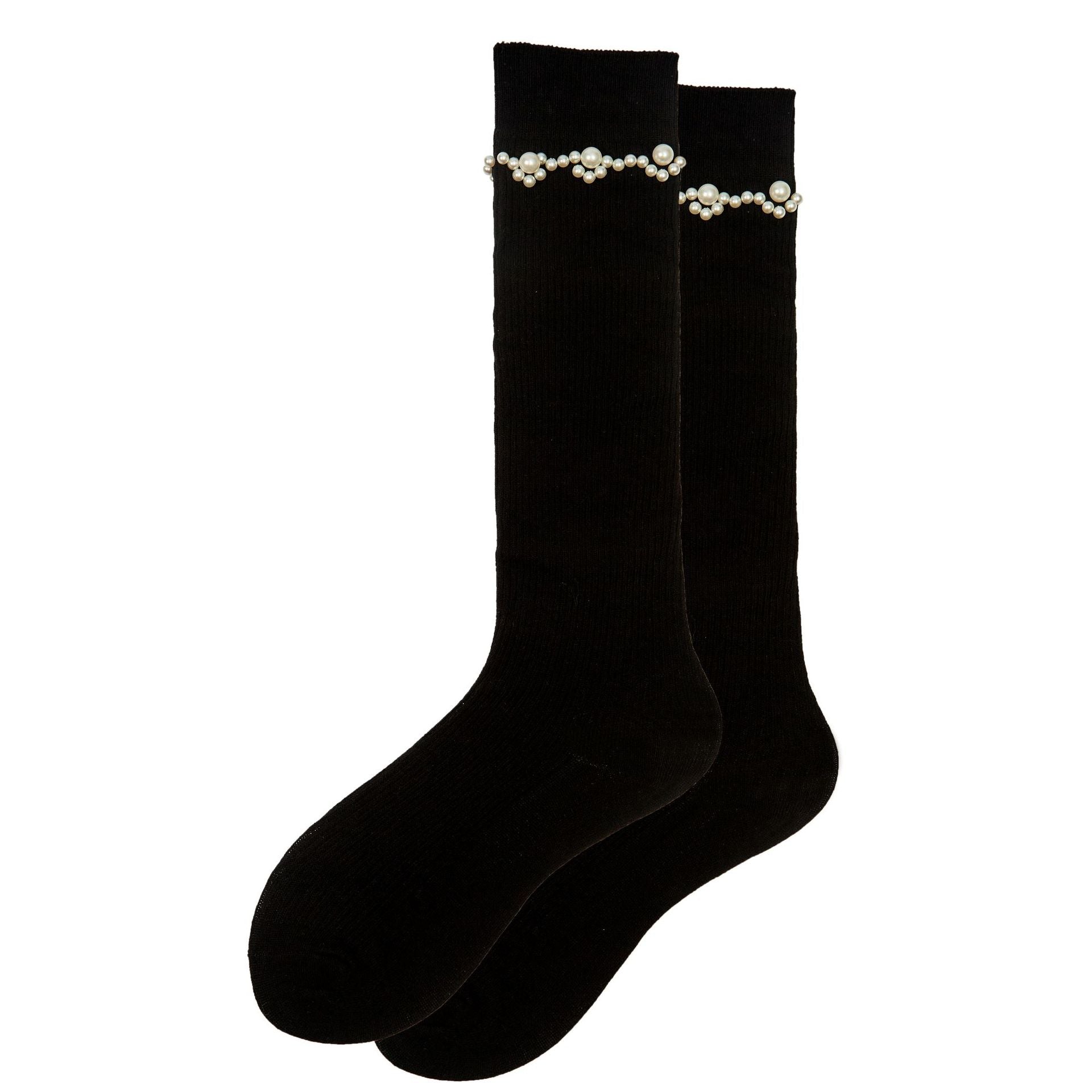 Calf Socks with pearls in black